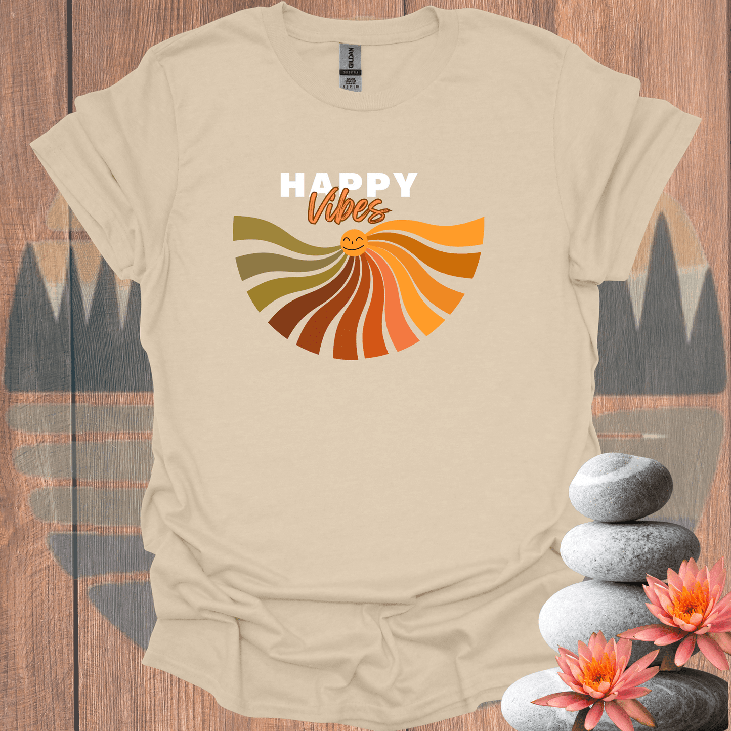 Printify T-Shirt Sand / S Happy Vibes T-Shirt Happy Vibes T-Shirt 16509771577128752402