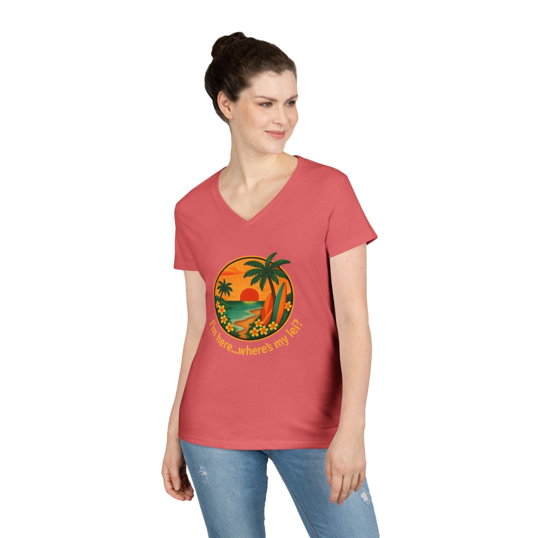 Printify V-neck Hawaiian Lei V-Neck T-Shirt Hawaiian Lei V-Neck T-Shirt