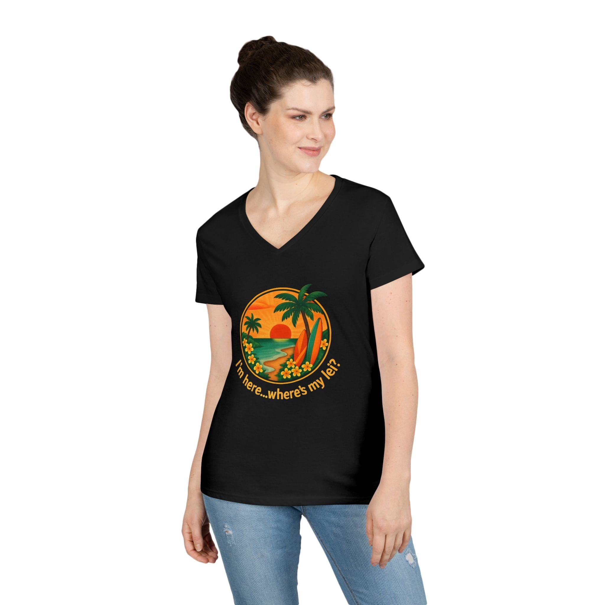 Printify V-neck Hawaiian Lei V-Neck T-Shirt Hawaiian Lei V-Neck T-Shirt