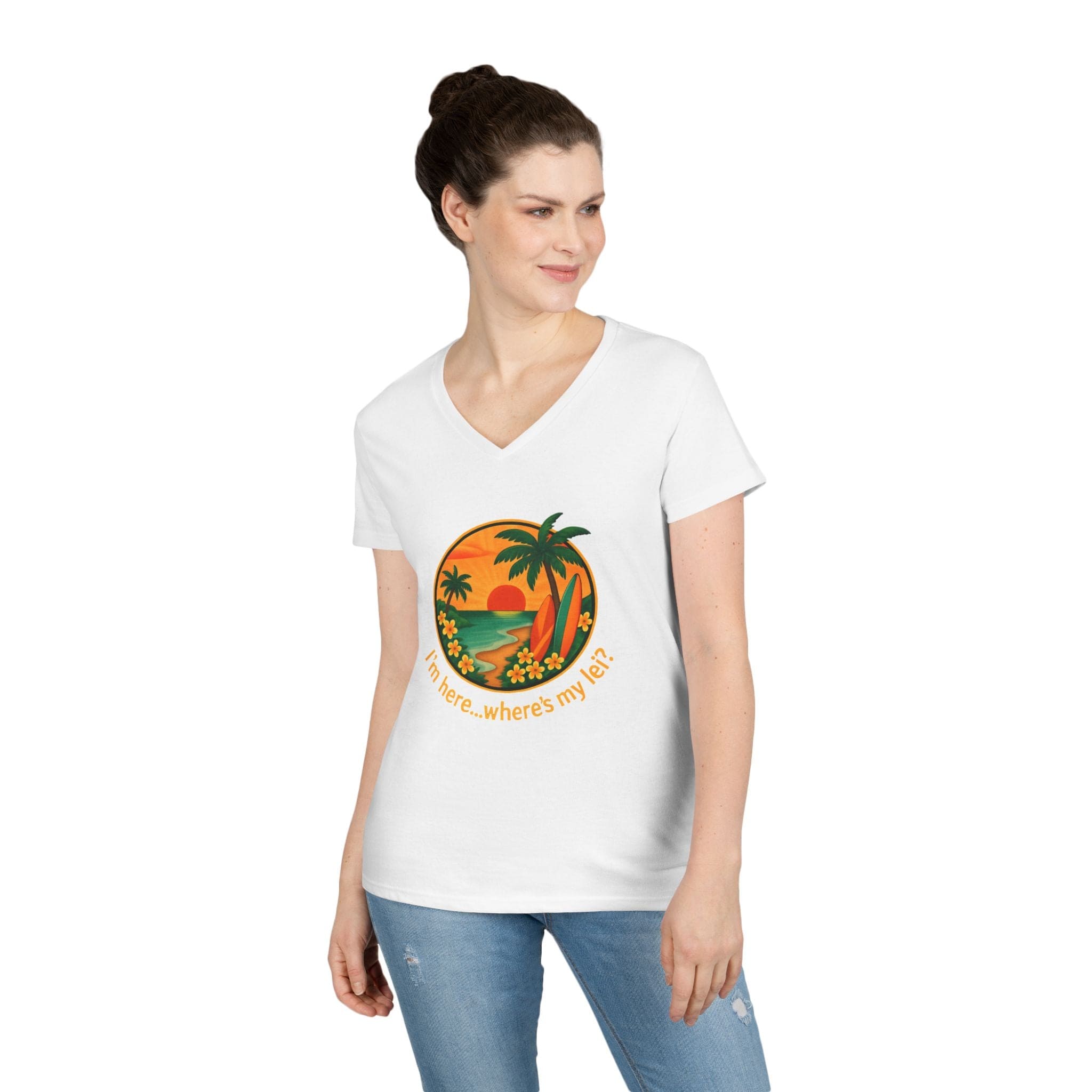Printify V-neck Hawaiian Lei V-Neck T-Shirt Hawaiian Lei V-Neck T-Shirt