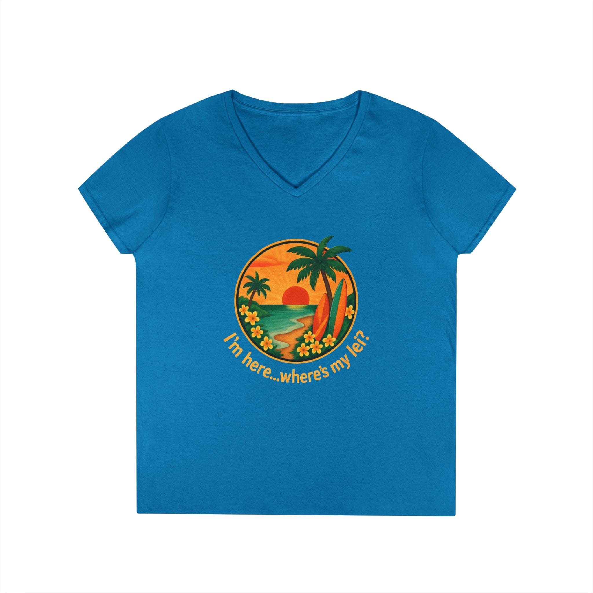 Printify V-neck S / Sapphire Hawaiian Lei V-Neck T-Shirt Hawaiian Lei V-Neck T-Shirt 24506119015475503165