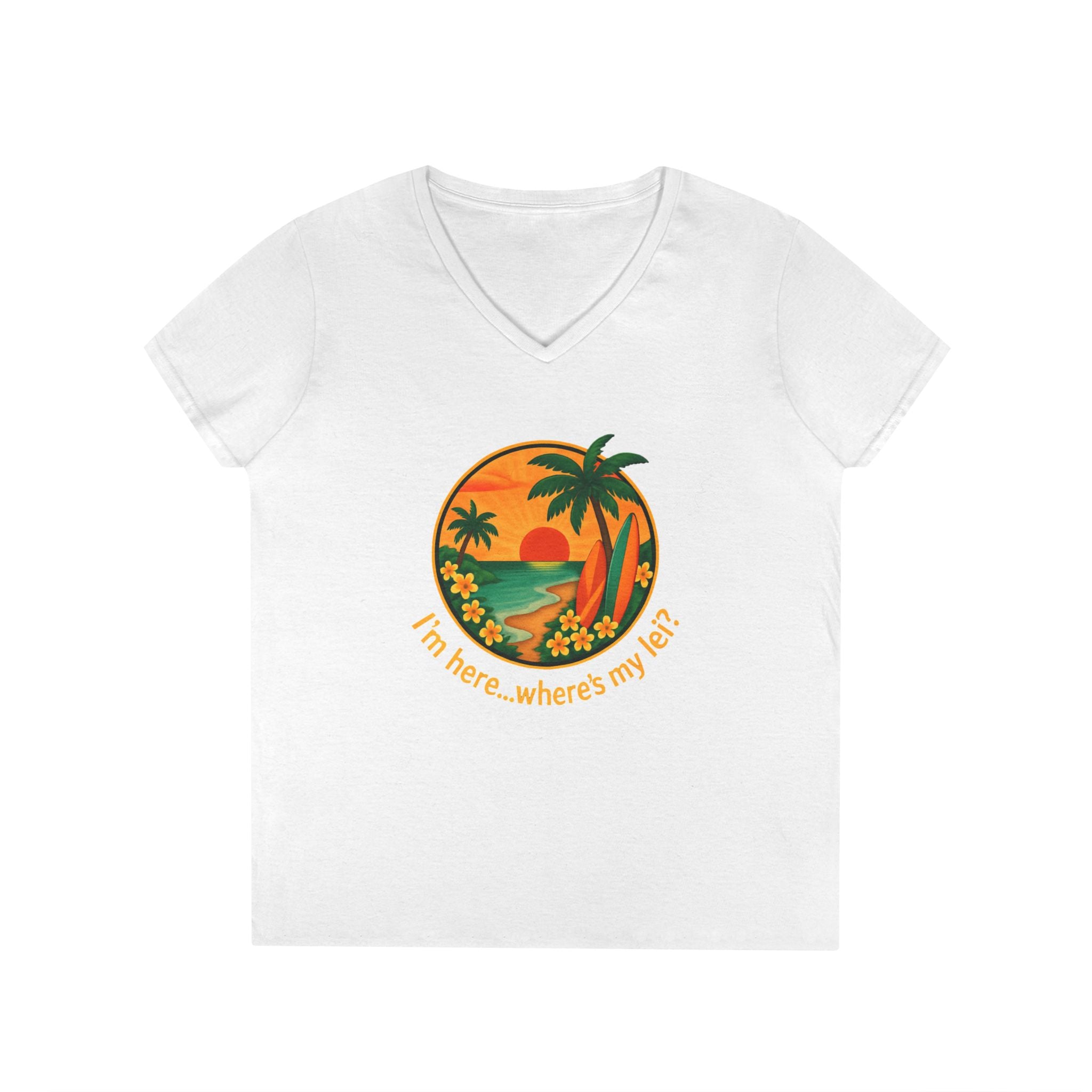 Printify V-neck S / White Hawaiian Lei V-Neck T-Shirt Hawaiian Lei V-Neck T-Shirt 14709440177669328239