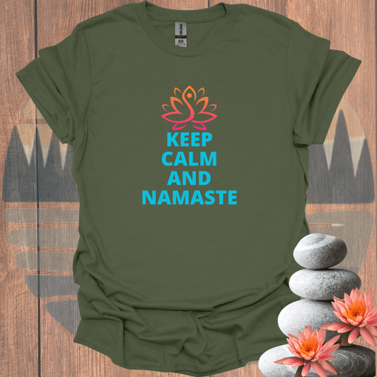 Printify T-Shirt Military Green / S Keep Calm and Namaste T-Shirt Keep Calm and Namaste T-Shirt 37632294657107589500