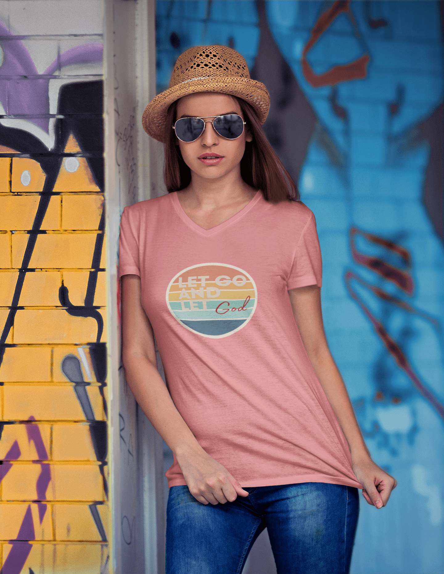 Printify V-neck Let Go and Let God V-Neck Let Go and Let God V-Neck