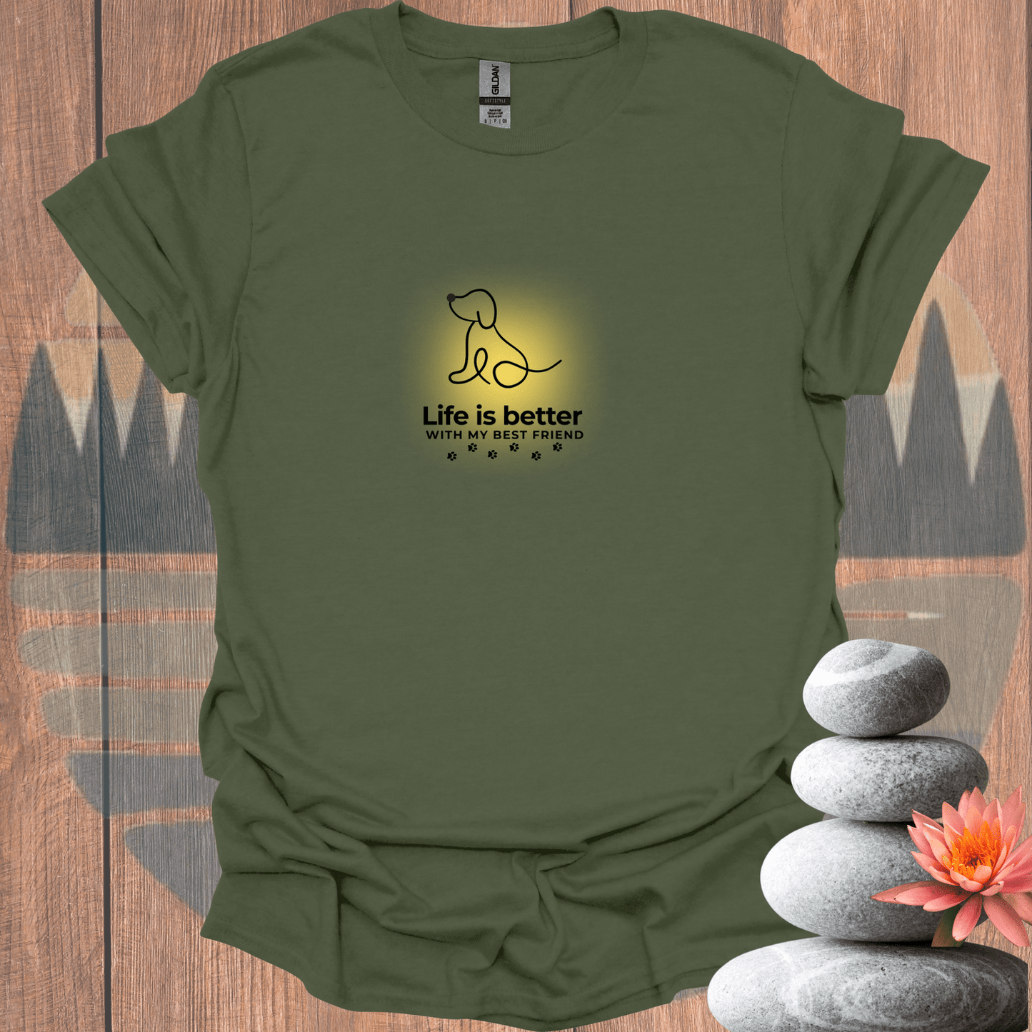 Printify T-Shirt Military Green / S Life Is Better Dog T-Shirt Life Is Better Dog T-Shirt 26537686784755721467