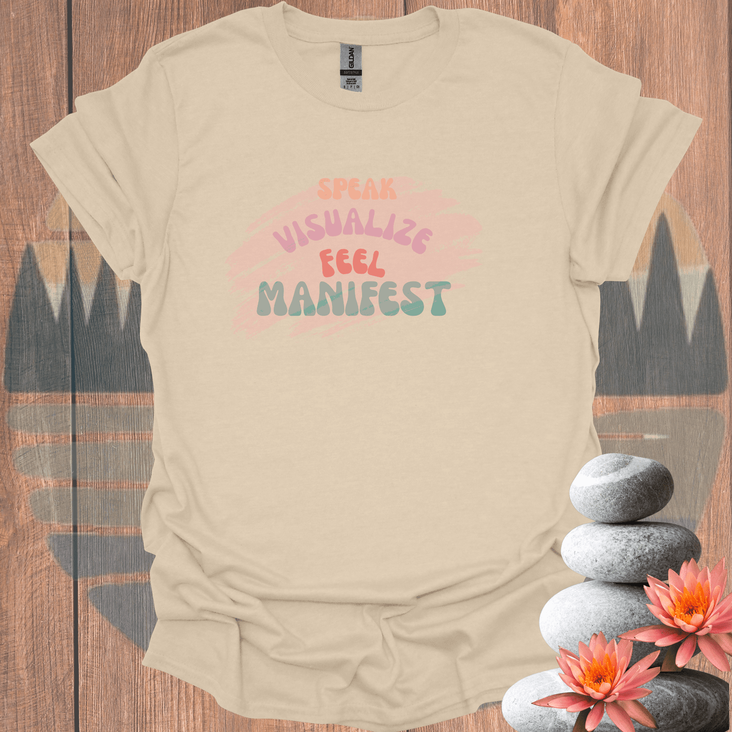 Printify T-Shirt Sand / S Manifesting Pastel T-Shirt Manifesting Pastel T-Shirt 14816926579839682061