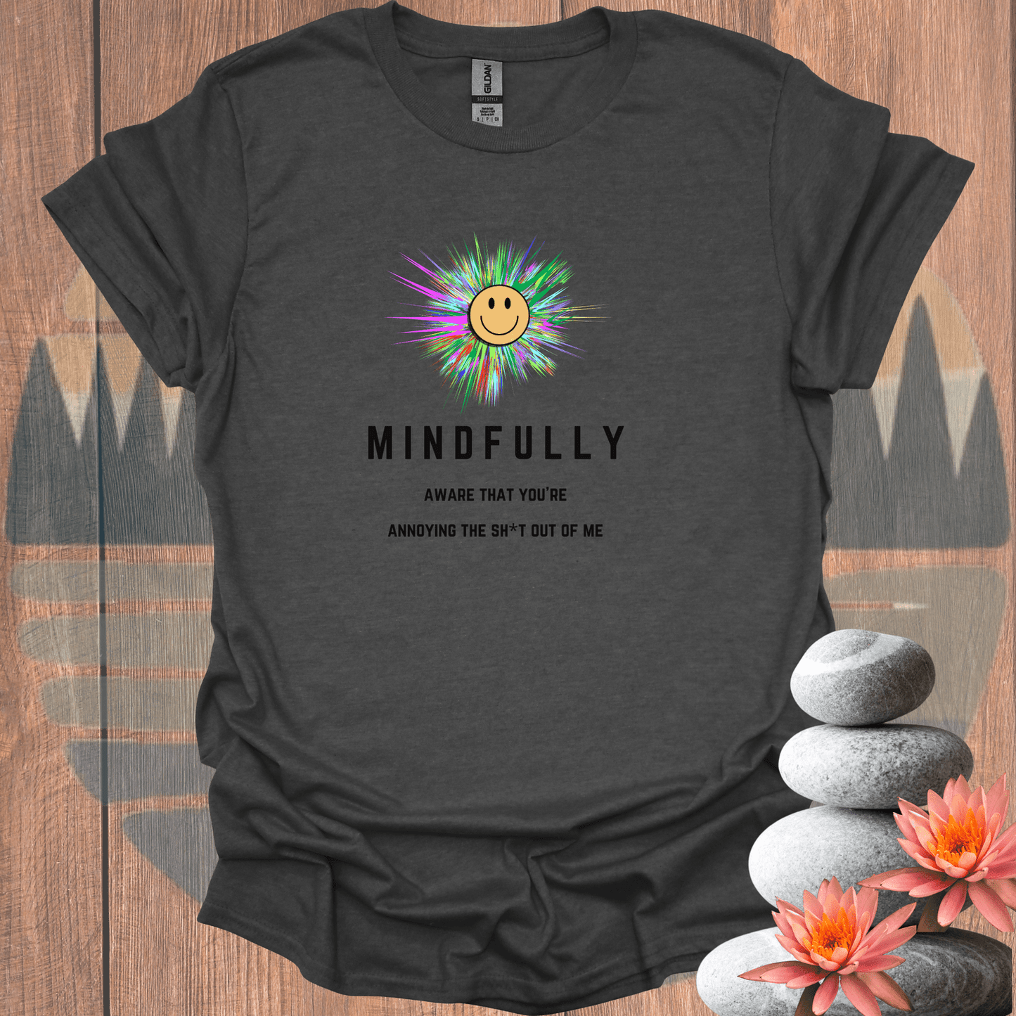 Printify T-Shirt Dark Heather / S Mindfully Aware Burst T-Shirt Mindfully Aware Burst T-Shirt 32319876083185497036