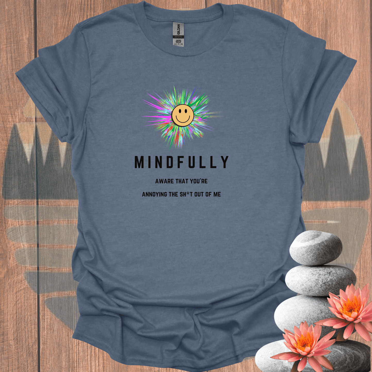 Printify T-Shirt Heather Indigo / S Mindfully Aware Burst T-Shirt Mindfully Aware Burst T-Shirt 49885794141712859567