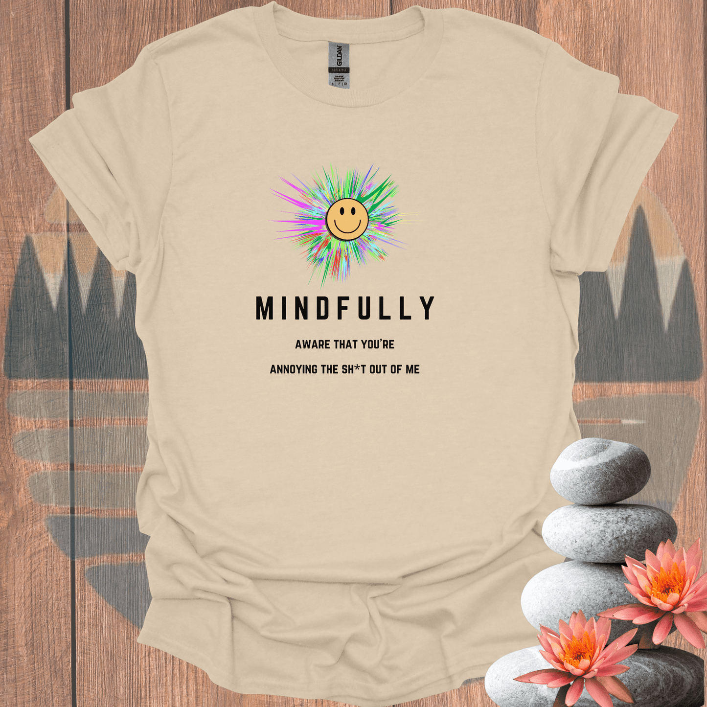 Printify T-Shirt Sand / S Mindfully Aware Burst T-Shirt Mindfully Aware Burst T-Shirt 33413749040687622030