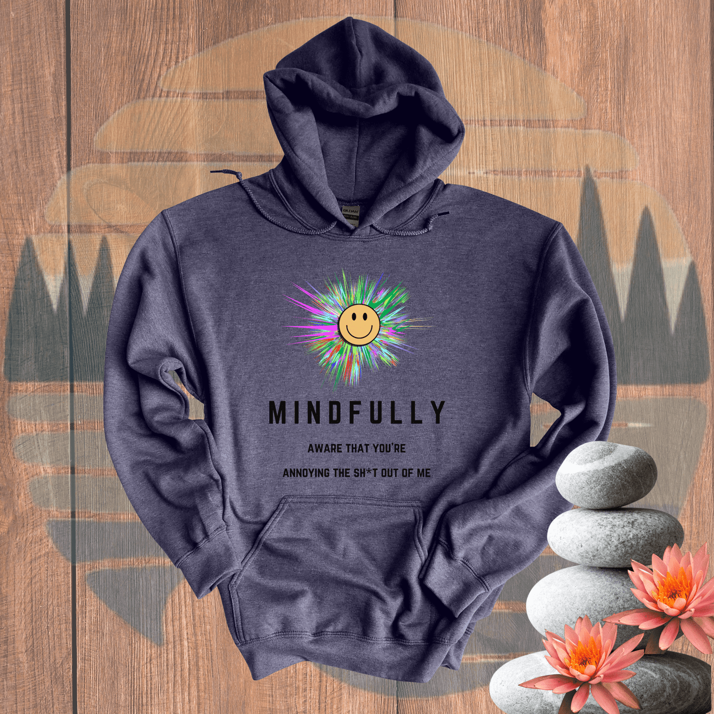 Printify Hoodie Heather Navy / S Mindfully Aware Hooded Sweatshirt Mindfully Aware Hooded Sweatshirt 16356129604628757616