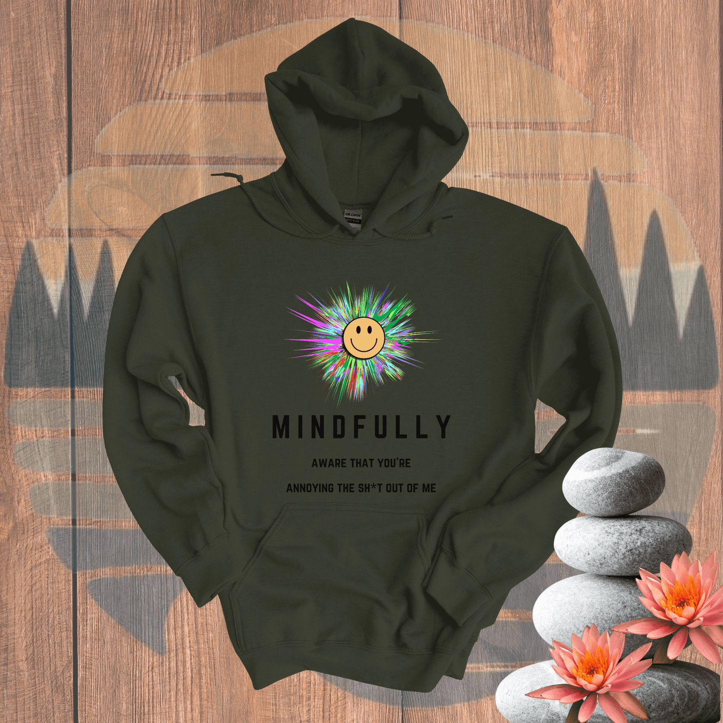 Printify Hoodie Military Green / S Mindfully Aware Hooded Sweatshirt Mindfully Aware Hooded Sweatshirt 25508300279093135144