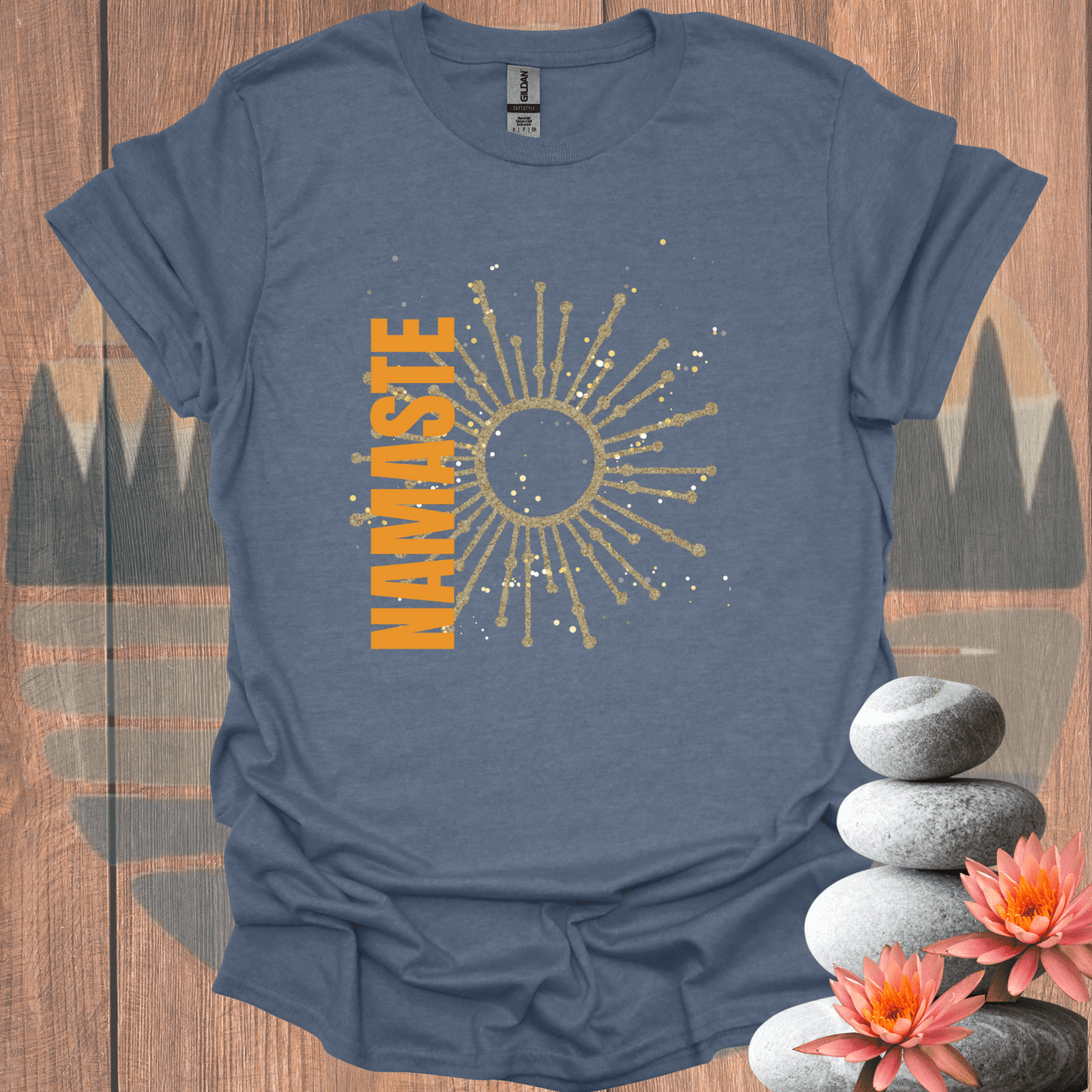 Printify T-Shirt Heather Indigo / S Namaste Sun T-Shirt Namaste Sun T-Shirt 16629883495638126484