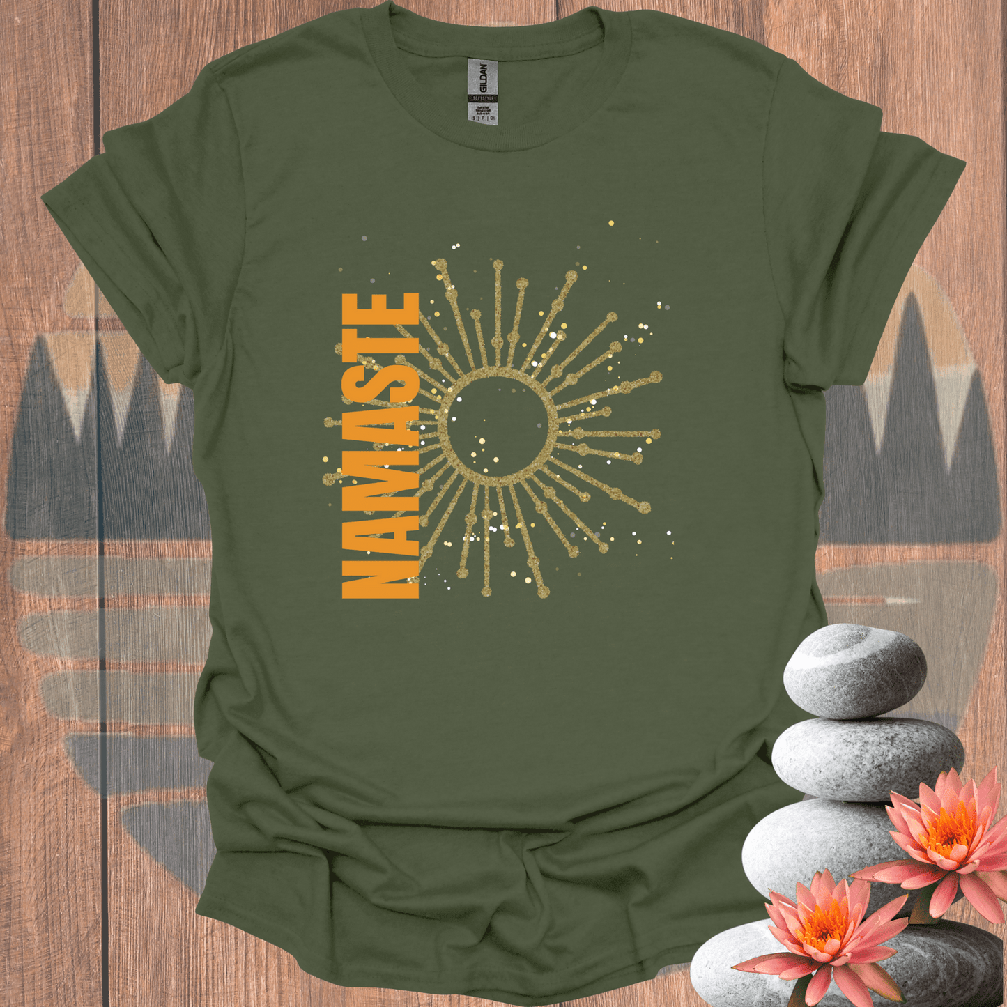 Printify T-Shirt Military Green / S Namaste Sun T-Shirt Namaste Sun T-Shirt 26030389589252007658