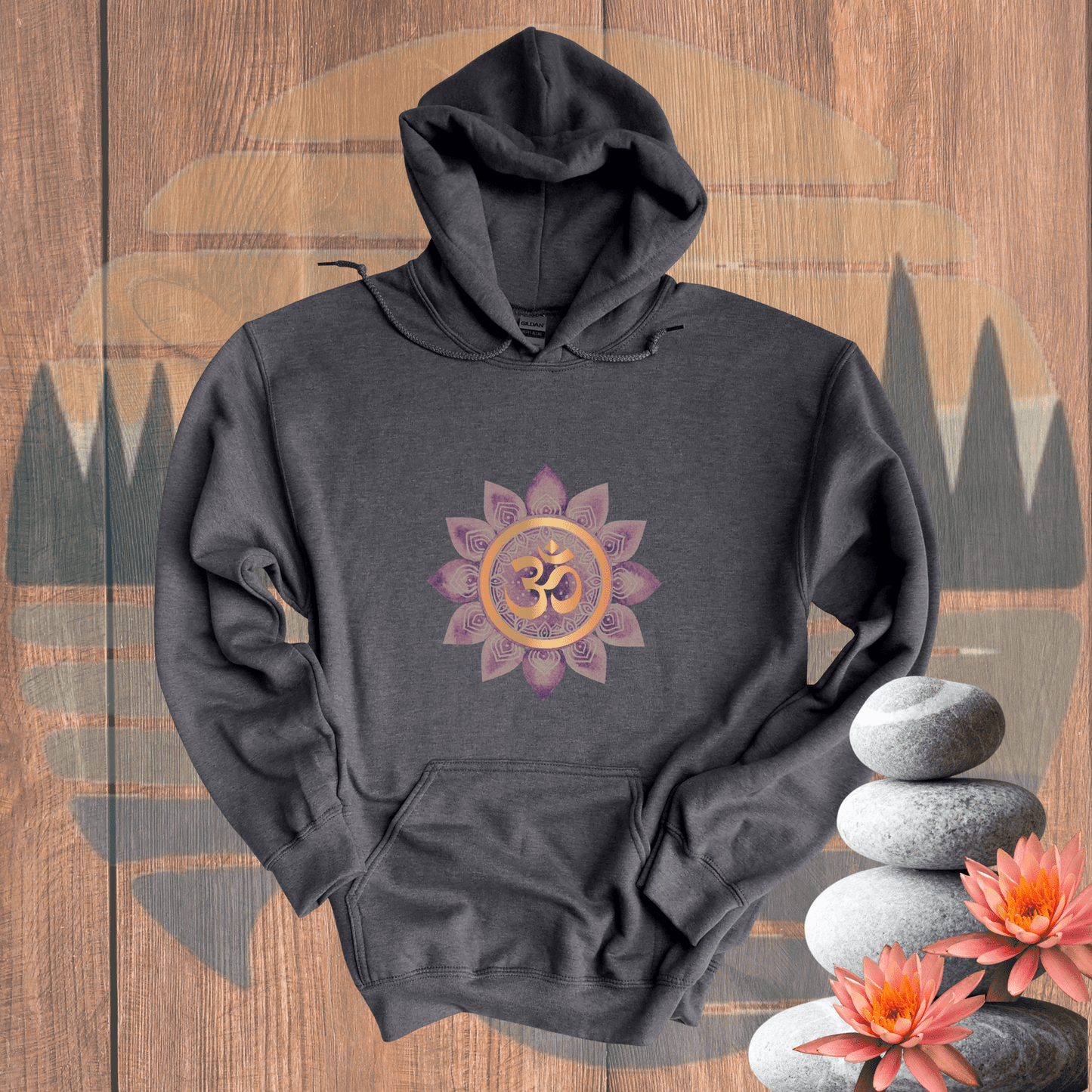 Printify Hoodie Dark Heather / S Om Hooded Sweatshirt Om Hooded Sweatshirt 23497141422303985893