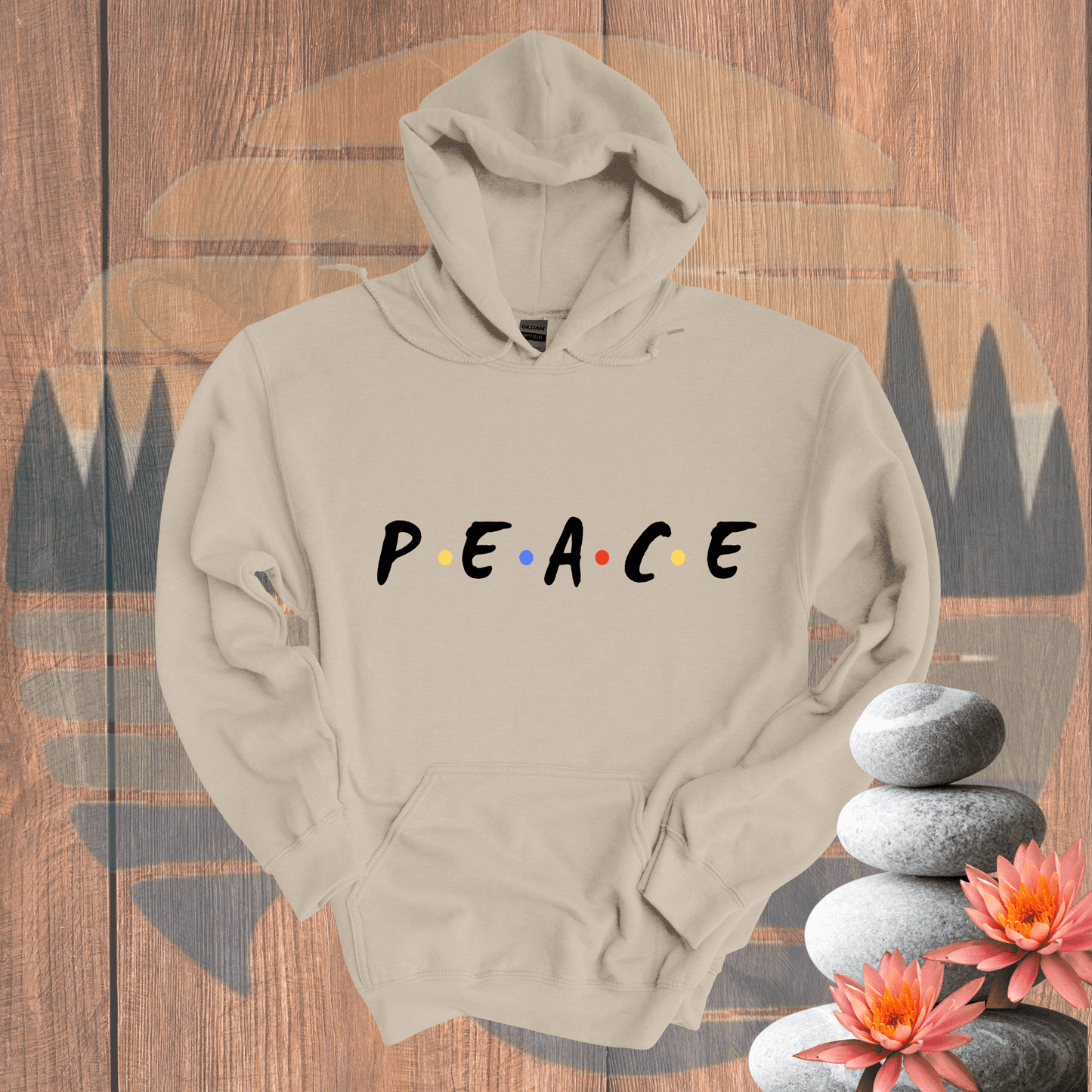 Printify Hoodie Sand / S PEACE* Hooded Sweatshirt PEACE* Hooded Sweatshirt 25641067175490137059