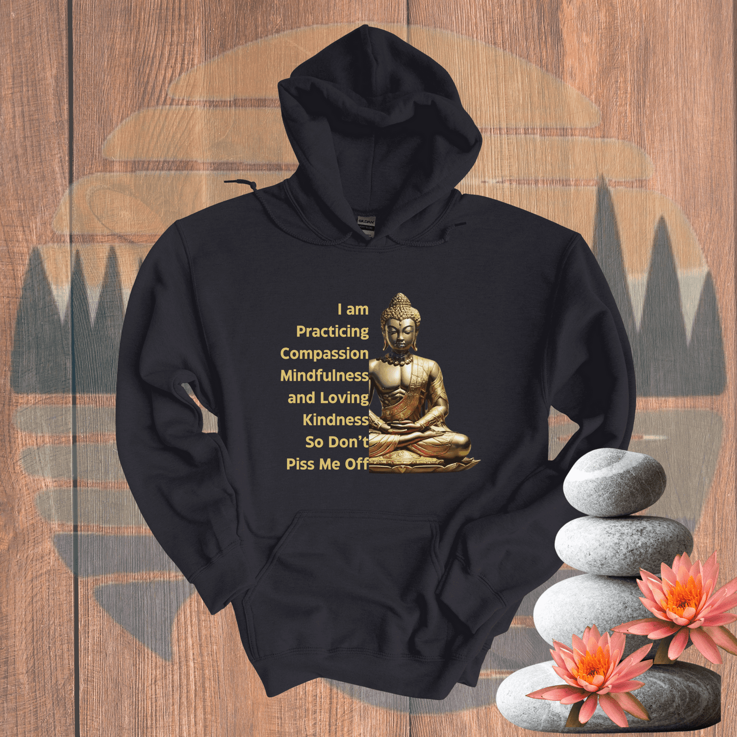 Printify Hoodie Charcoal / S Practicing Buddha Hooded Sweatshirt Practicing Buddha Hooded Sweatshirt 30758211943792014301