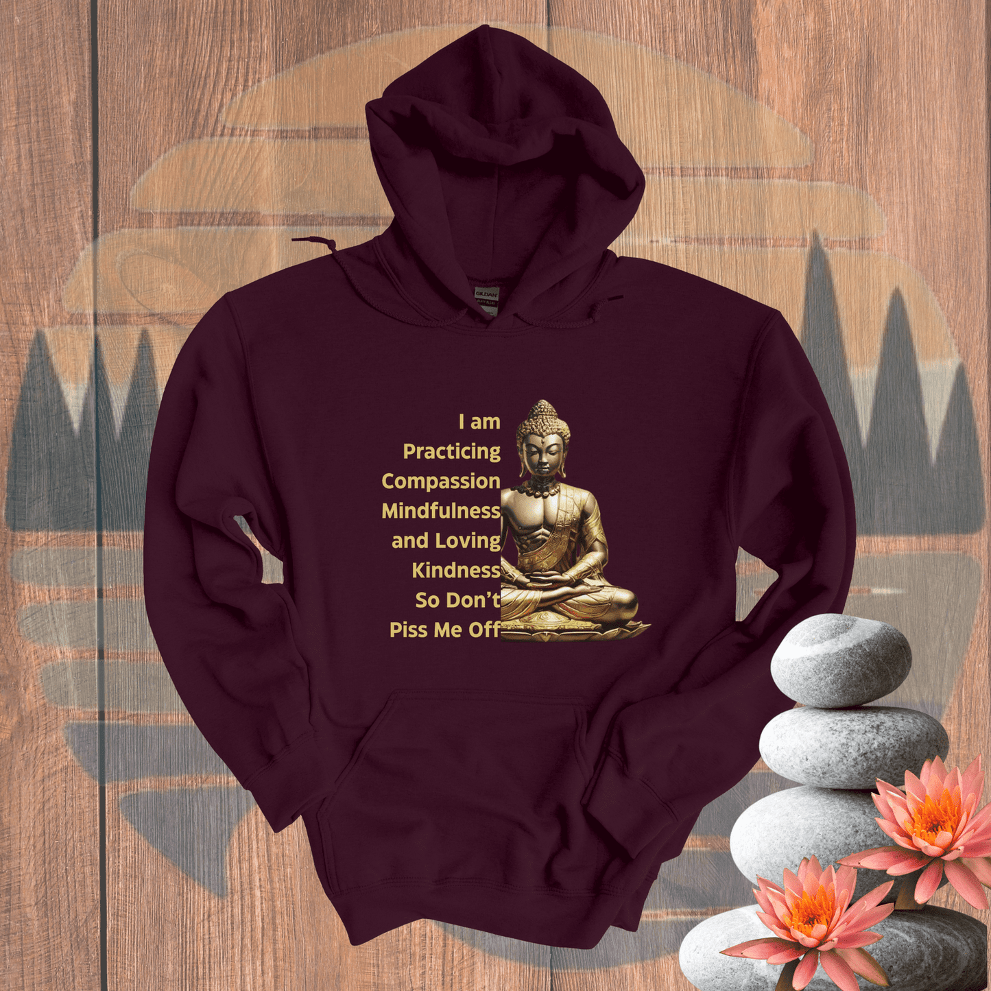 Printify Hoodie Maroon / S Practicing Buddha Hooded Sweatshirt Practicing Buddha Hooded Sweatshirt 17122361190280519020