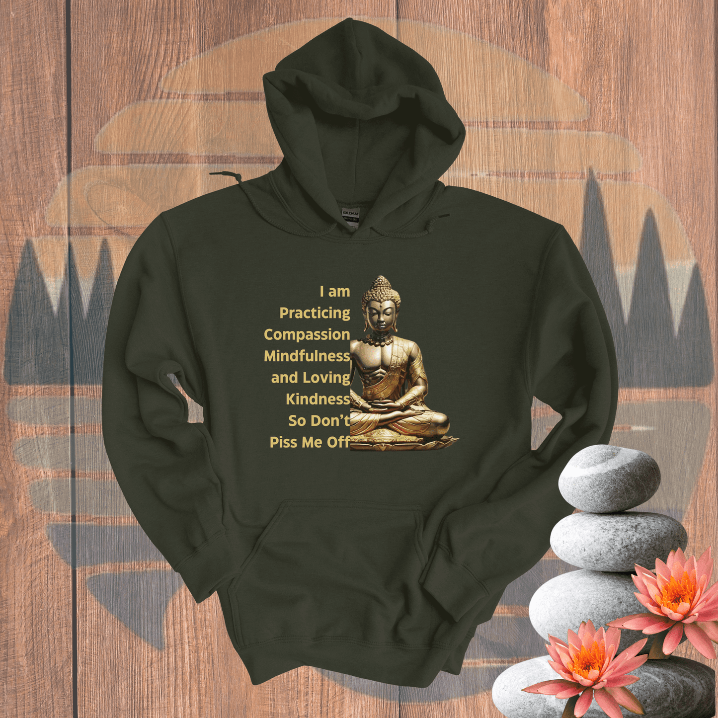 Printify Hoodie Military Green / S Practicing Buddha Hooded Sweatshirt Practicing Buddha Hooded Sweatshirt 22625502875765658131