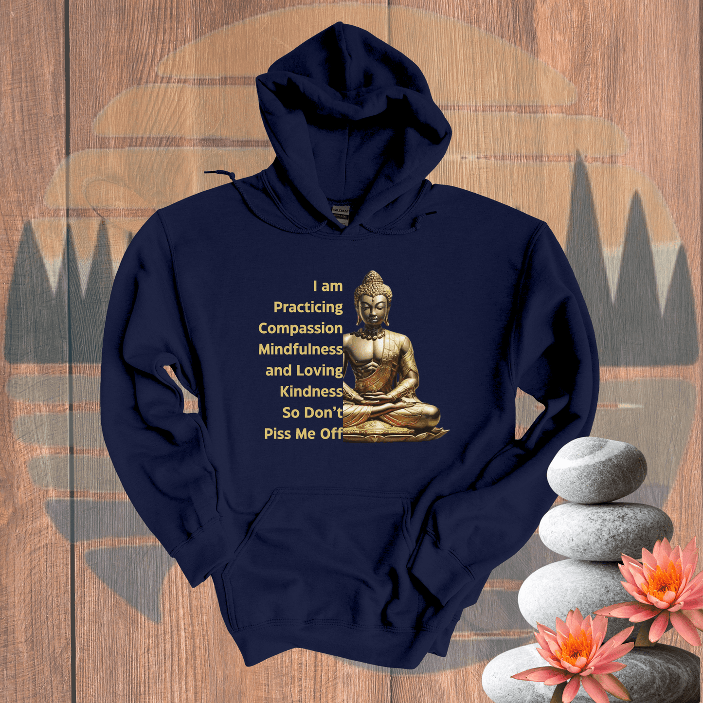 Printify Hoodie Navy / S Practicing Buddha Hooded Sweatshirt Practicing Buddha Hooded Sweatshirt 69002890545351165173