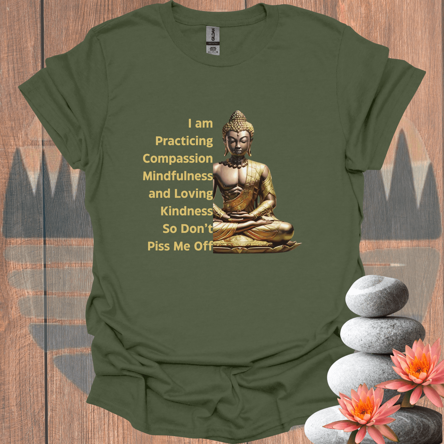 Printify T-Shirt Military Green / S Practicing Buddha T-Shirt Practicing Buddha T-Shirt 10835252352722130357