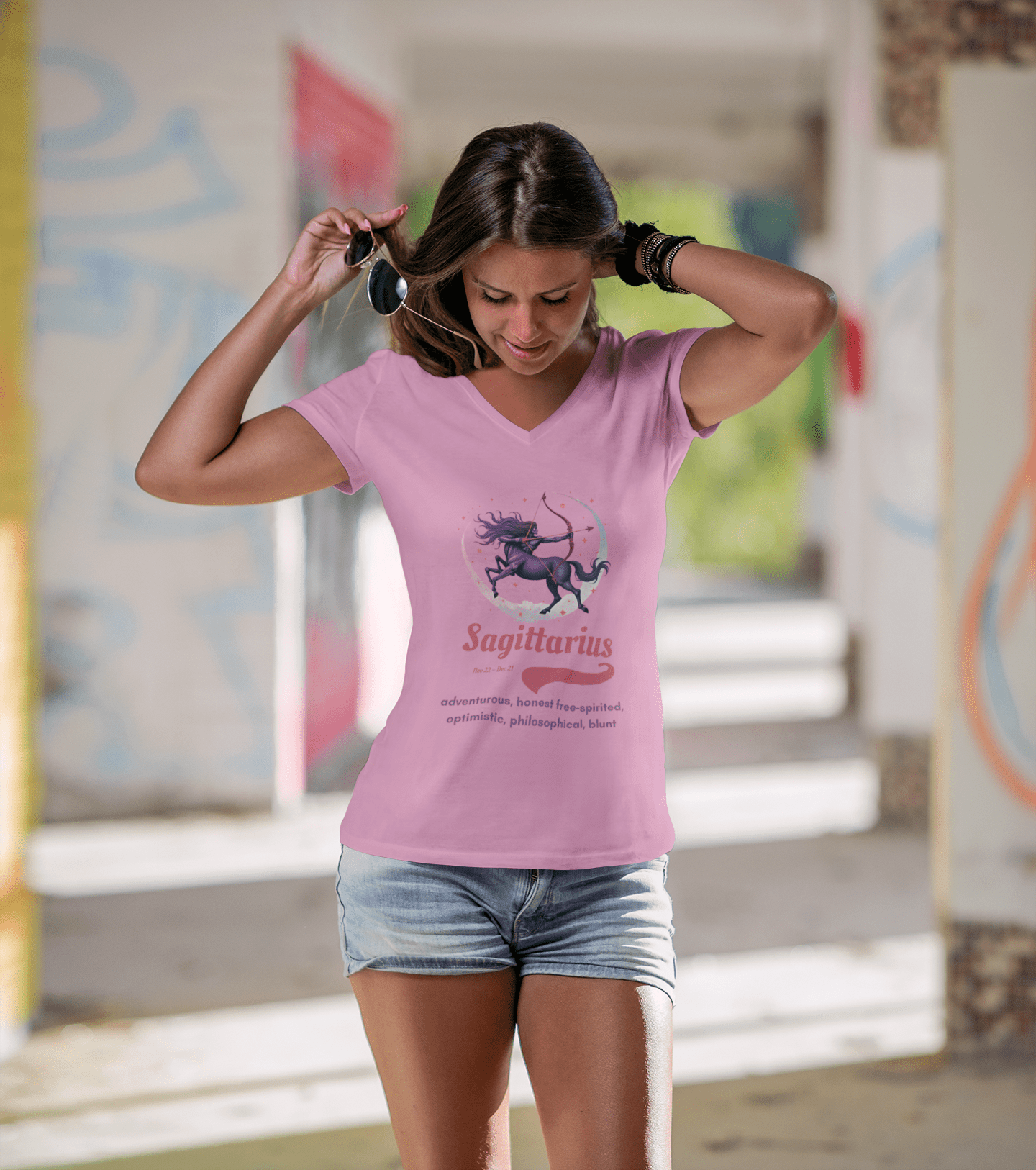 Printify V-neck Sagittarius Ladies' V-Neck T-Shirt Sagittarius Ladies' V-Neck T-Shirt