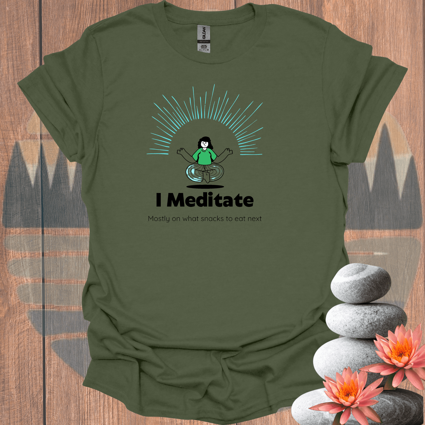 Printify T-Shirt Military Green / S Snack Meditation T-Shirt Snack Meditation T-Shirt 23385495488227743709