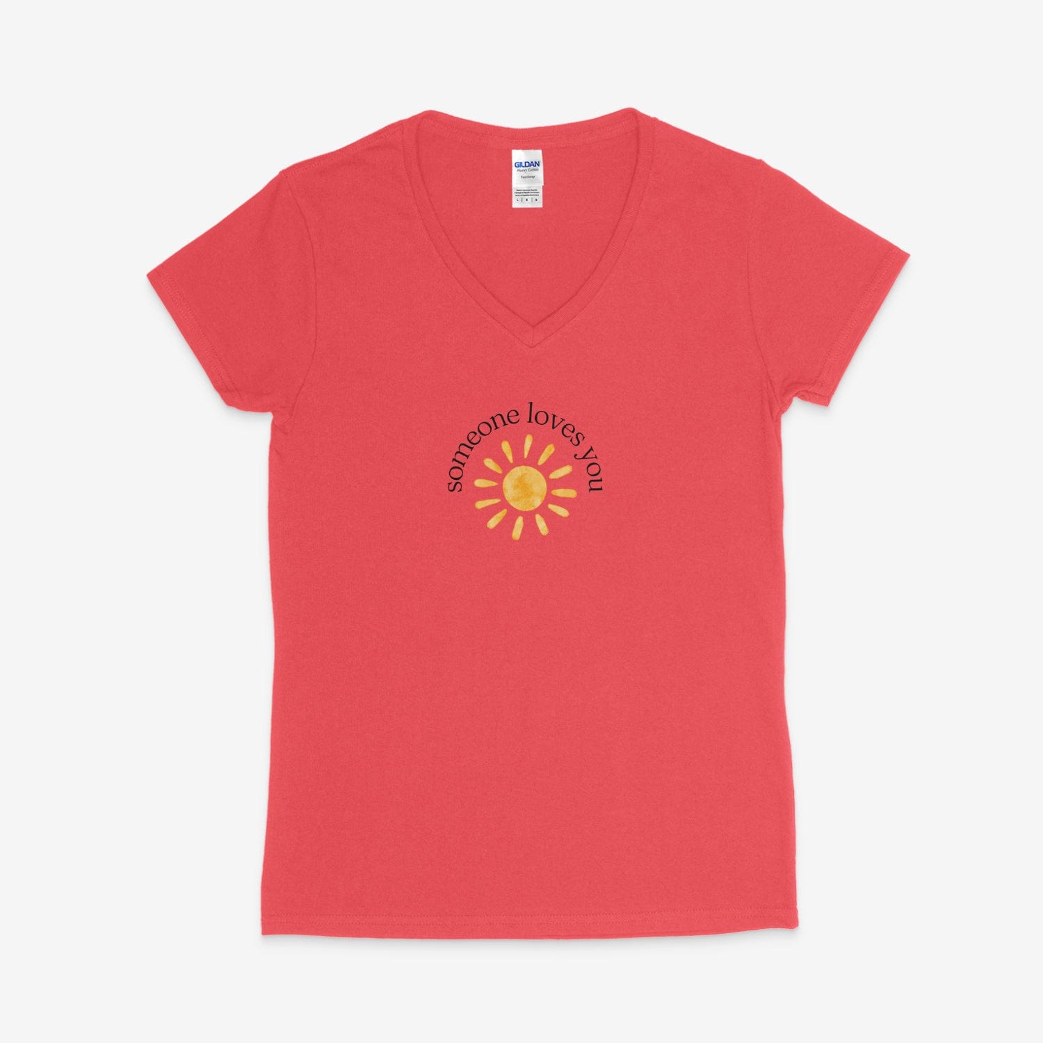 Printify V-neck S / Coral Silk Someone Loves You V-Neck Someone Loves You V-Neck 16579453556381503533