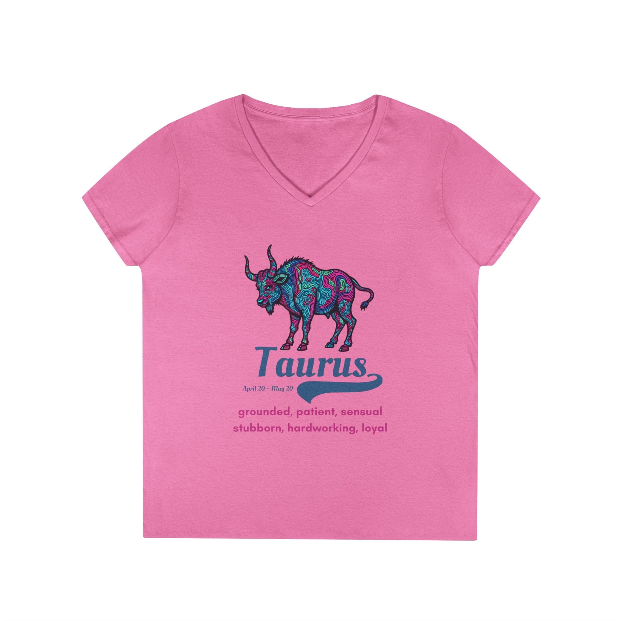 Printify V-neck S / Azalea Taurus Ladies' V-Neck T-Shirt Taurus Ladies' V-Neck T-Shirt 33032989693184529193