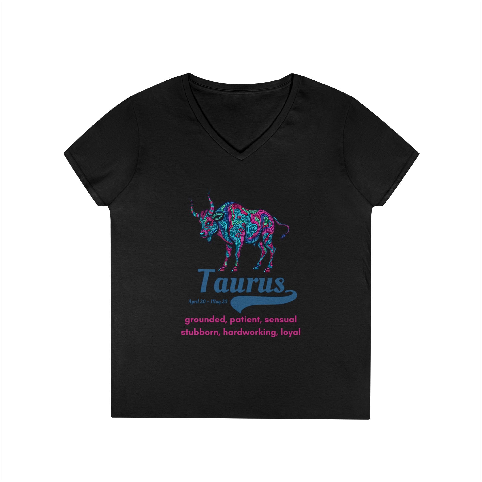 Printify V-neck S / Black Taurus Ladies' V-Neck T-Shirt Taurus Ladies' V-Neck T-Shirt 20898879204525368436