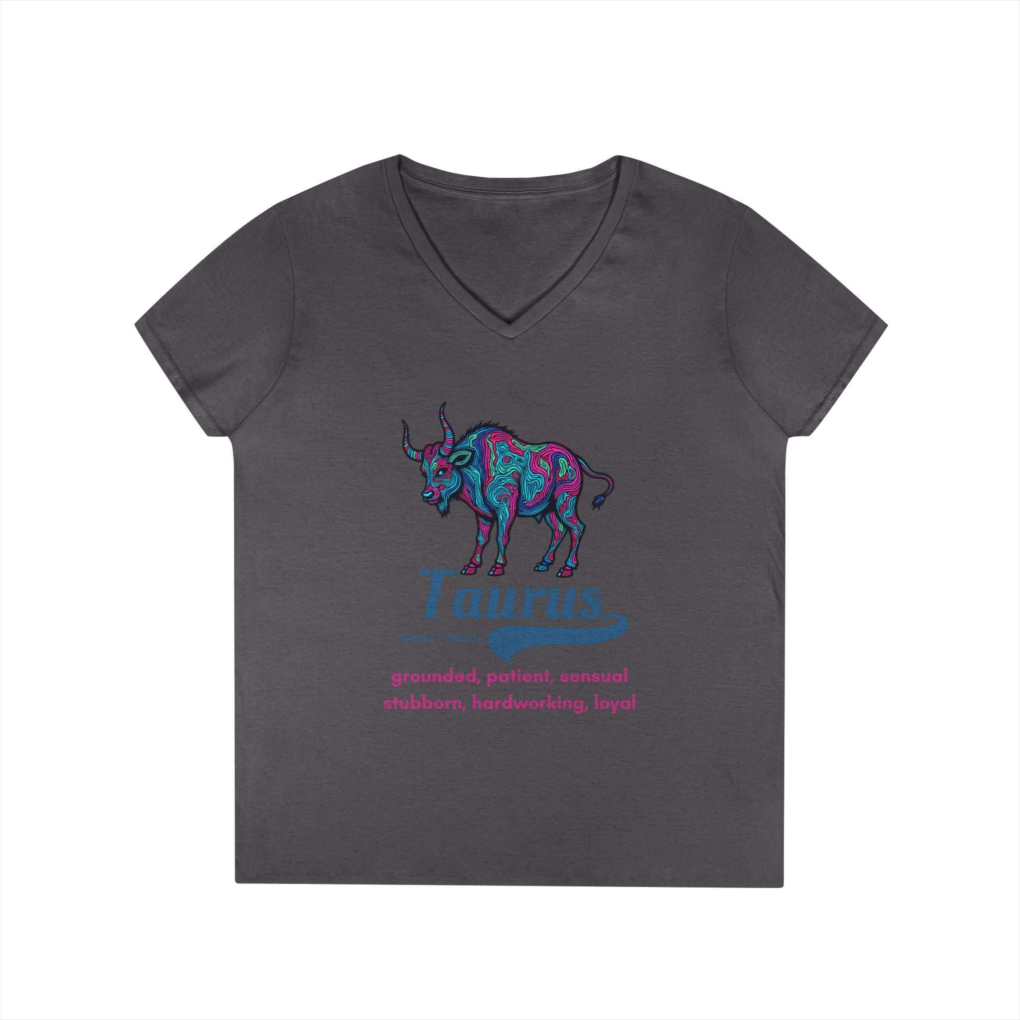 Printify V-neck S / Charcoal Taurus Ladies' V-Neck T-Shirt Taurus Ladies' V-Neck T-Shirt 25378152391574803322