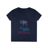 Printify V-neck S / Navy Taurus Ladies' V-Neck T-Shirt Taurus Ladies' V-Neck T-Shirt 18269302172126225831
