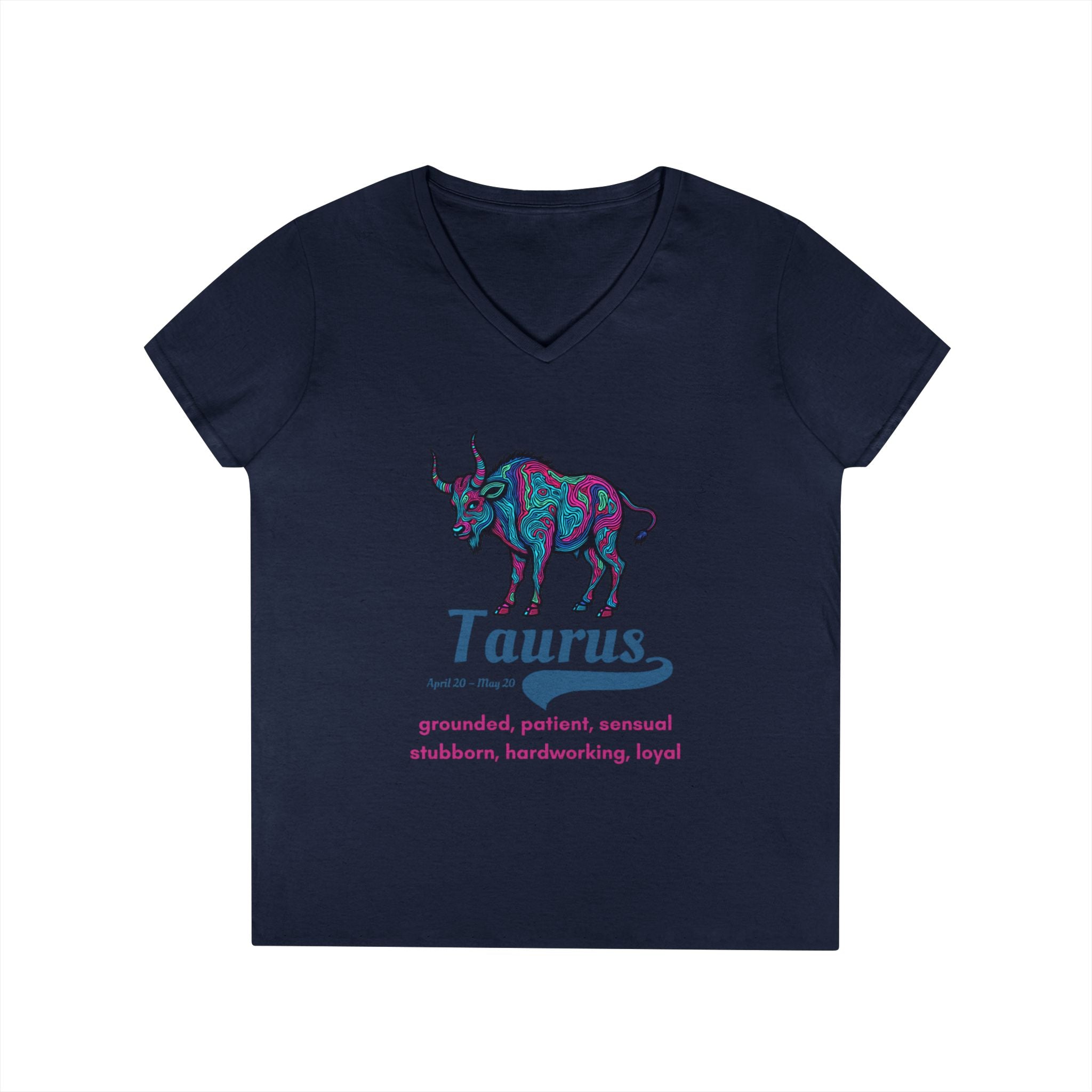 Printify V-neck S / Navy Taurus Ladies' V-Neck T-Shirt Taurus Ladies' V-Neck T-Shirt 18269302172126225831