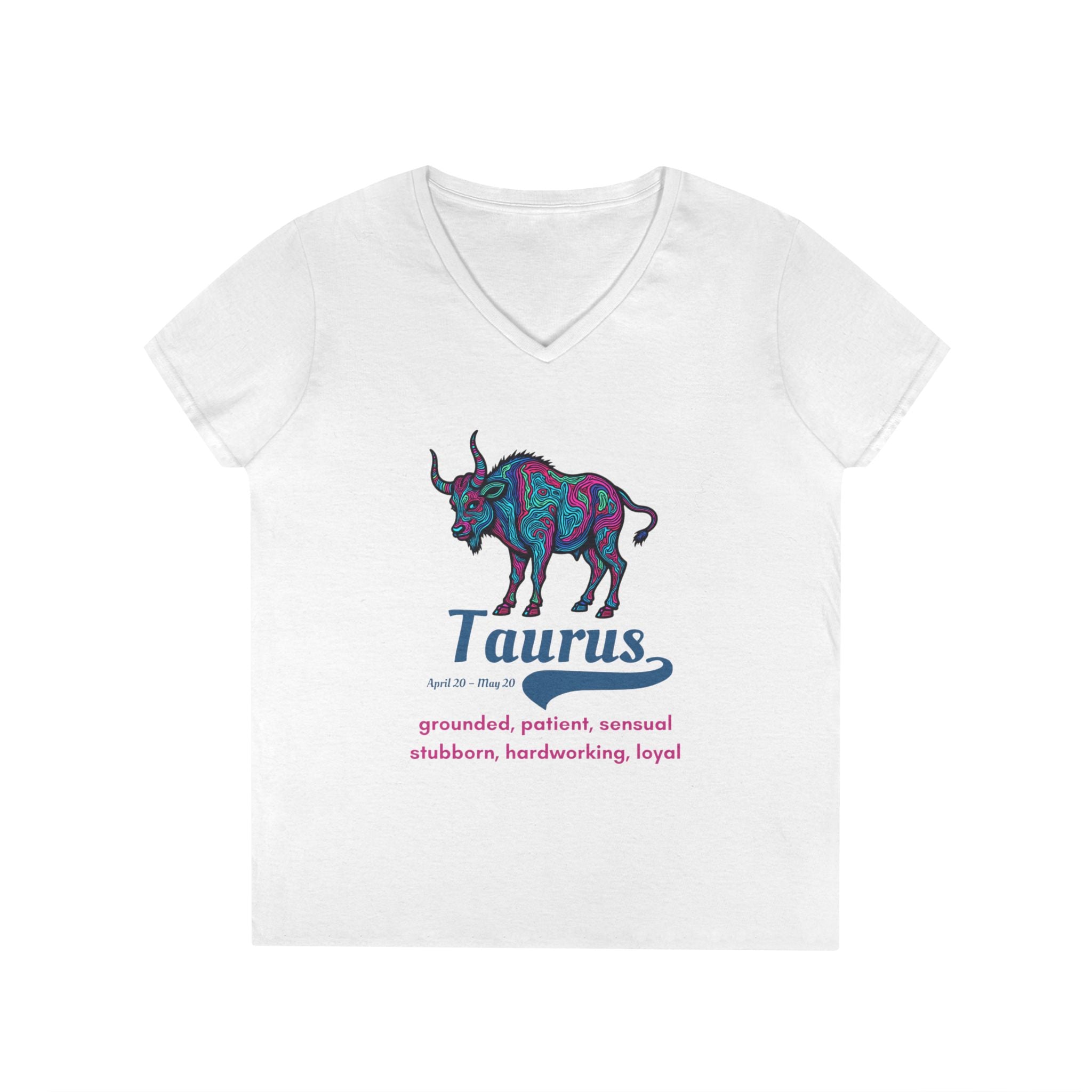 Printify V-neck S / White Taurus Ladies' V-Neck T-Shirt Taurus Ladies' V-Neck T-Shirt 21562478377579986608