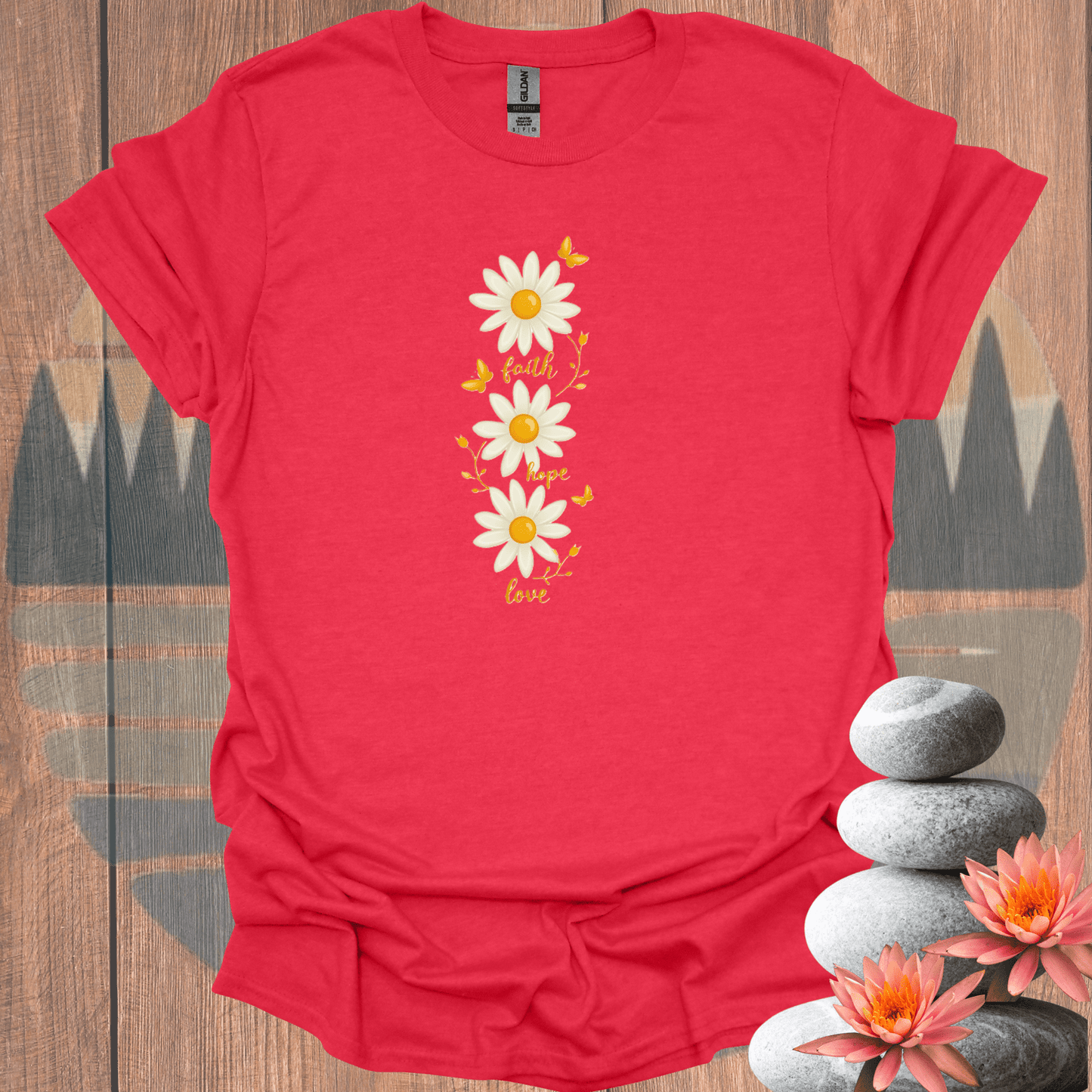 Printify T-Shirt Heather Red / S Uplifting Daisy T-Shirt Uplifting Daisy T-Shirt 33782402701690768049