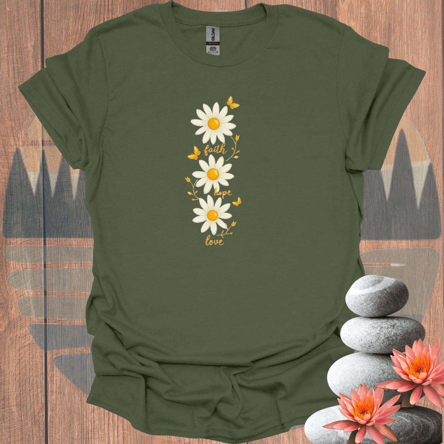 Printify T-Shirt Military Green / S Uplifting Daisy T-Shirt Uplifting Daisy T-Shirt 32759399899806852545