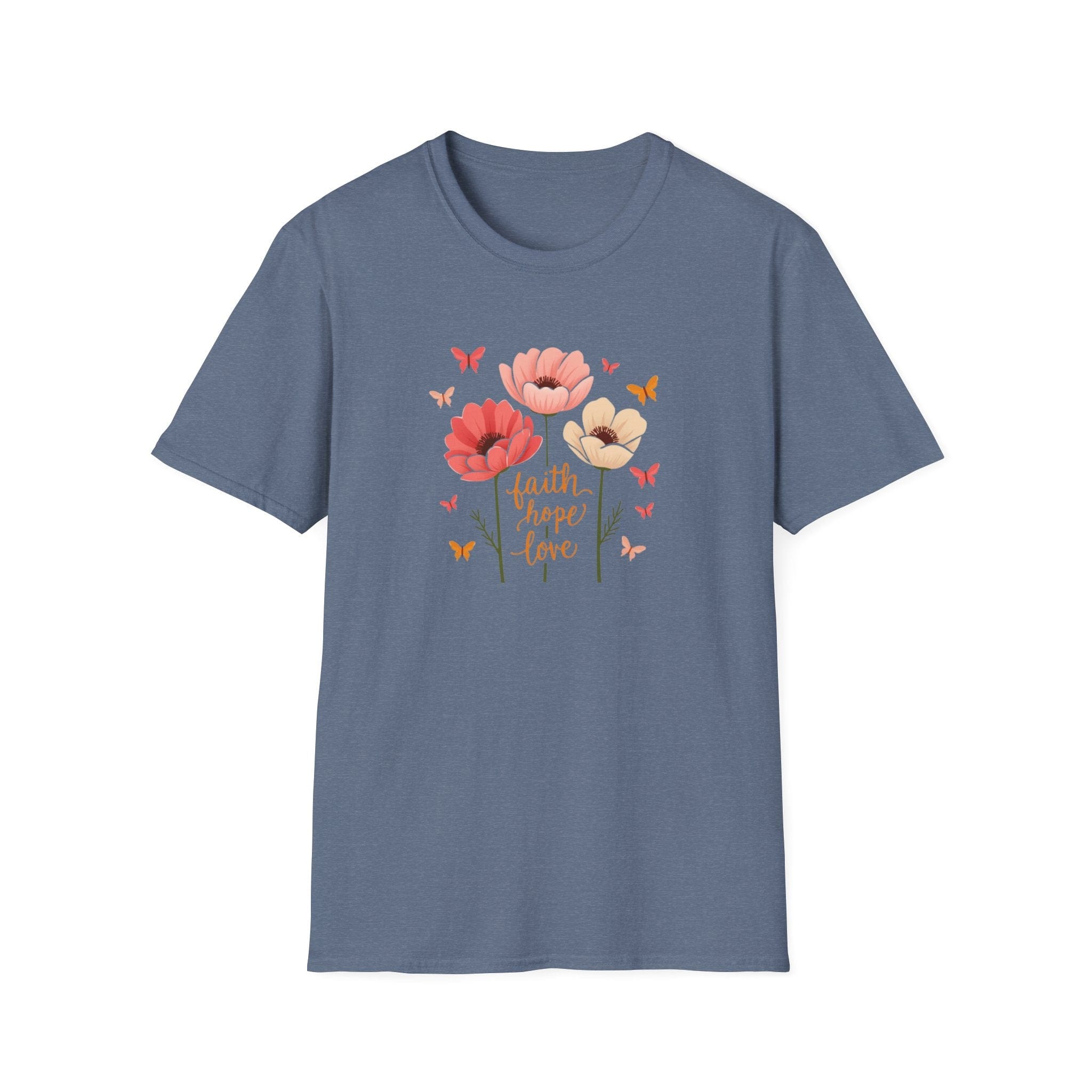 Printify T-Shirt Heather Indigo / S Uplifting Poppy T-Shirt Uplifting Poppy T-Shirt 18967268571180320545