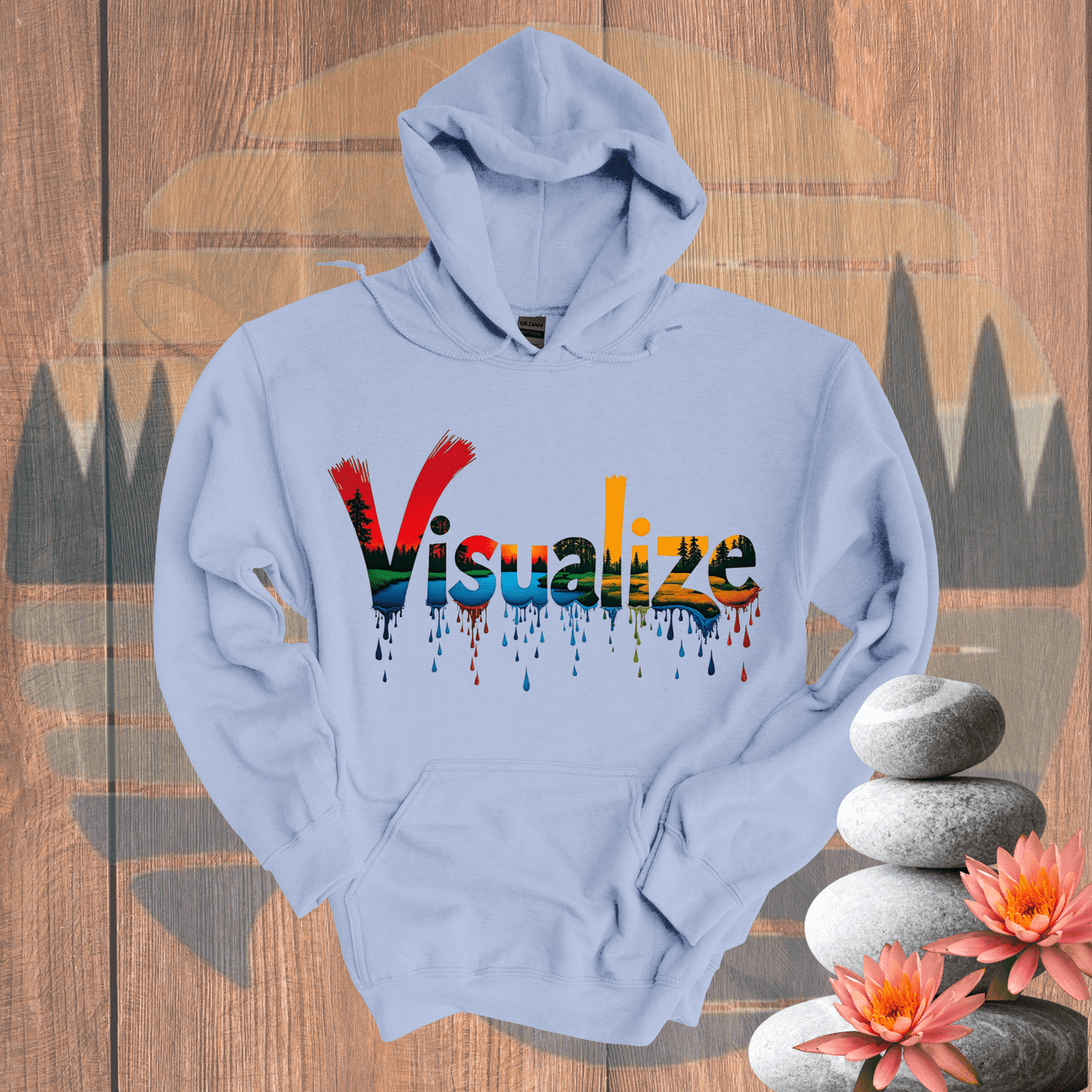 Printify Hoodie Light Blue / S Visualize Paint Drip Hooded Sweatshirt Visualize Paint Drip Hooded Sweatshirt 31261619221668109449