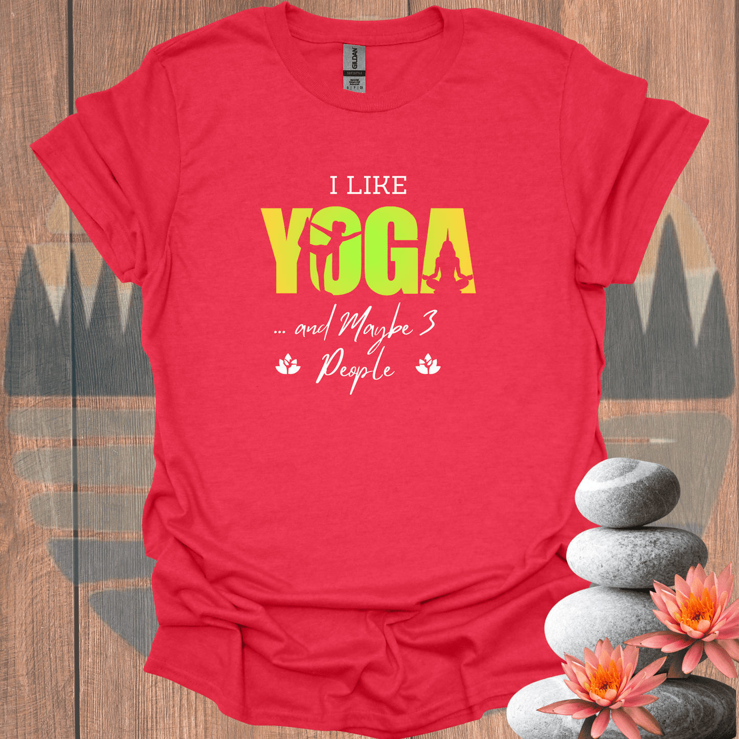 Printify T-Shirt Heather Red / S Yoga and 3 People T-Shirt Yoga and 3 People T-Shirt 24007028792289896105