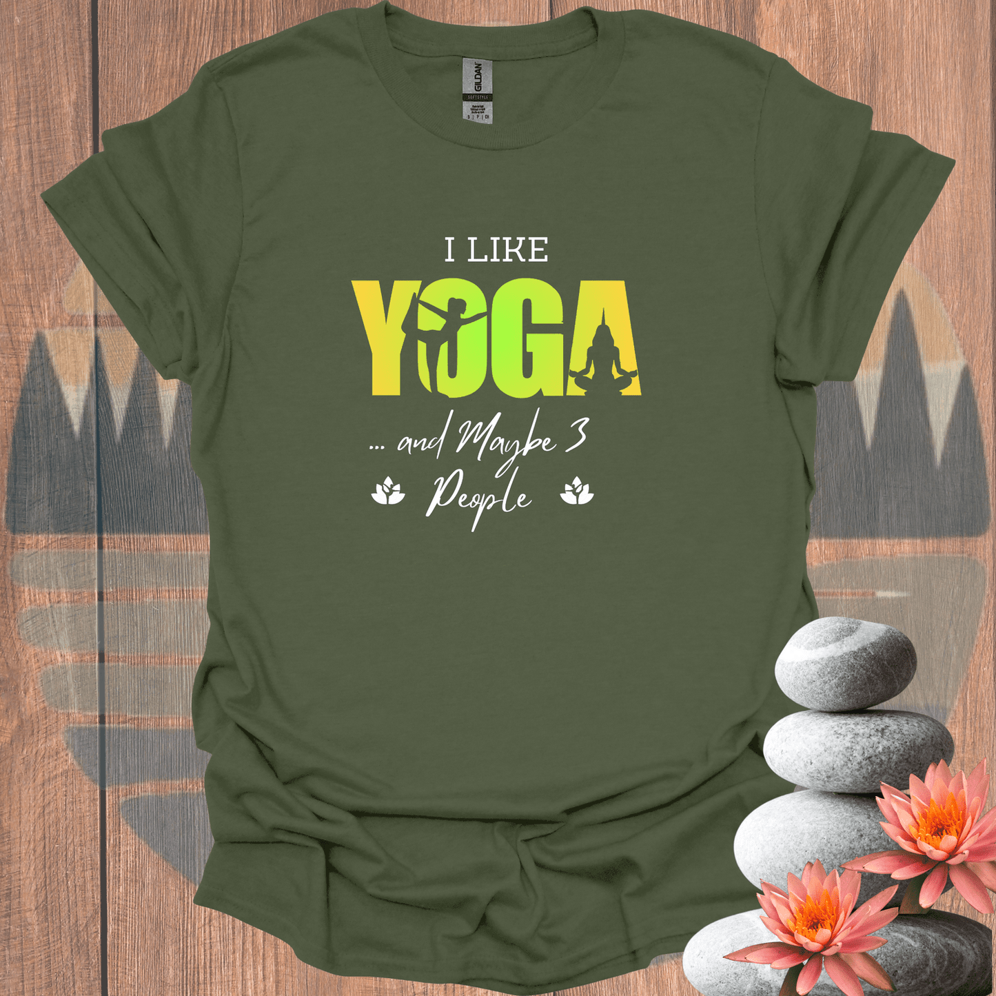 Printify T-Shirt Military Green / S Yoga and 3 People T-Shirt Yoga and 3 People T-Shirt 33923853619217806914